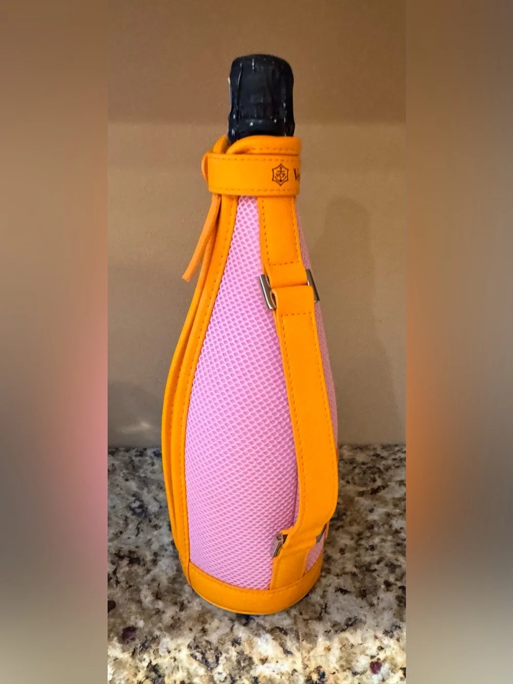 Veuve Clicquo: Pink Rose & Yellow Champagne Bottle Cover Ice Jacket with Handle